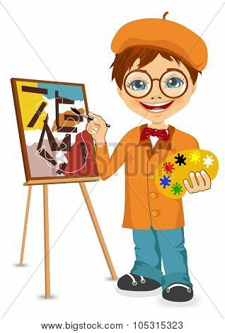 vector illustration of cartoon artist boy