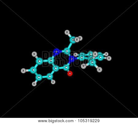 Methaqualone Molecular Structure Isolated On Black