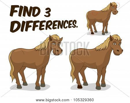 Find differences game horse vector illustration
