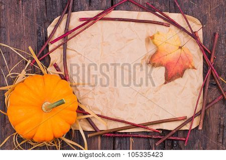 Pumpkins On A Wooden Table