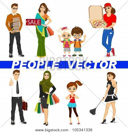 set of diverse people characters