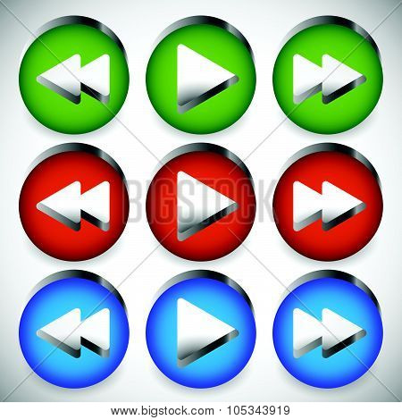 Rewind, Play, Fast Forward Navigation Buttons. Editable Vector Graphics.