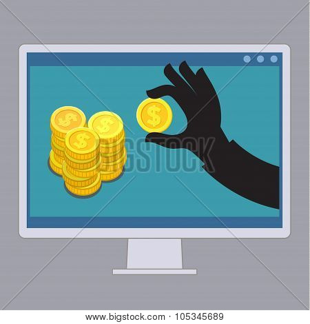 Thief stealing money of computer