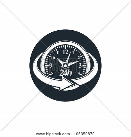 24 Hours-a-day Concept, Clock Face With A Dial And An Arrow Around. Day-and-night Interface Icon, Fo