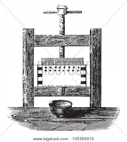 Press-fruit juice, vintage engraved illustration.