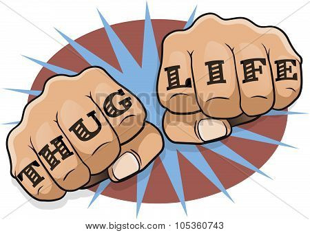 Pop Art Thug Life Tattoo Fists.