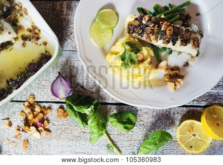 Zander fish fillet dish on a plate