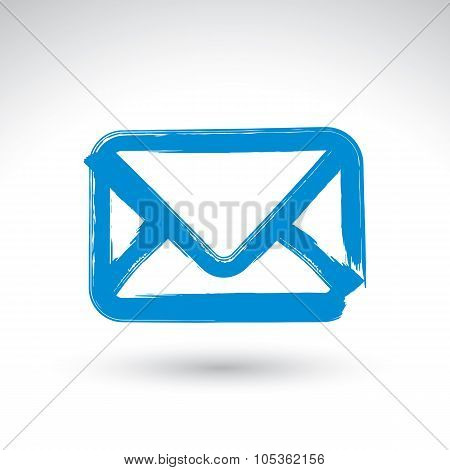 Hand Drawn Simple Vector Mail Icon, Brush Drawing Realistic Email Letter Symbol, Hand-painted Envelo