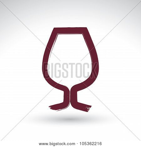 Hand-painted Simple Empty Brandy Glass Isolated On White Background, Cognac Goblet Icon, Created Wit