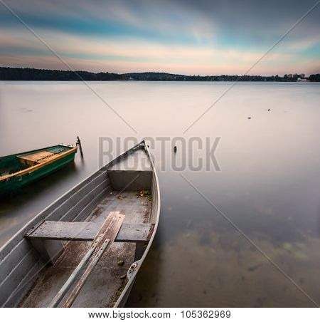 Long Exposure Landscape Of Lake Shore