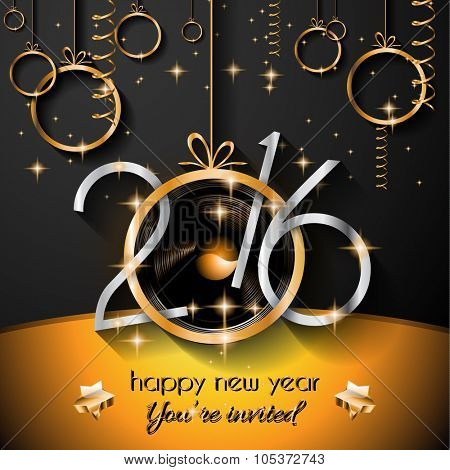 2016 Christmas and Happy New Year Party flyer. Complete layout with space for text for your dinner invitation, xmas parties or new year's eve party flyer.