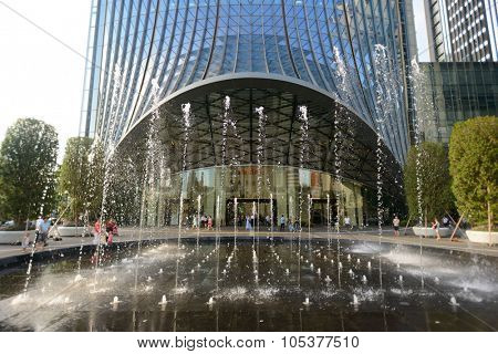 SHENZHEN, CHINA - MAY 28, 2014: area around the KK100. The KK100, formerly known as Kingkey 100 and Kingkey Finance Center Plaza, is a supertall skyscraper in Shenzhen, Guangdong province, China.