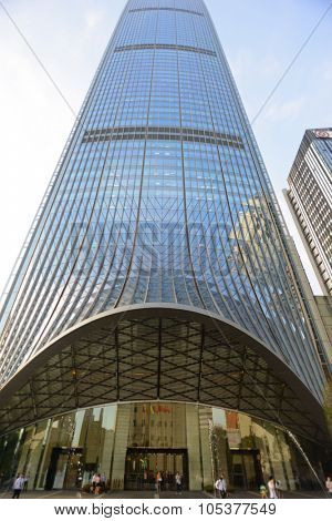 SHENZHEN, CHINA - MAY 28, 2014: area around the KK100. The KK100, formerly known as Kingkey 100 and Kingkey Finance Center Plaza, is a supertall skyscraper in Shenzhen, Guangdong province, China.