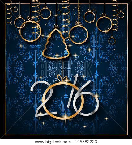 2016 Christmas and Happy New Year Party flyer. Complete layout with space for text for your dinner invitation, xmas parties or new year's eve party flyer.