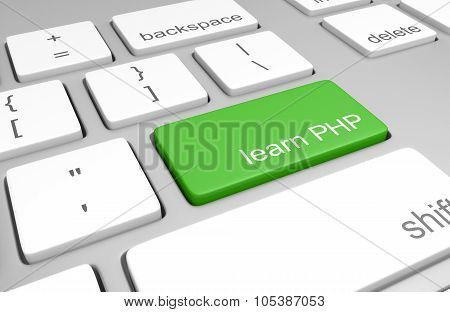 Learn PHP key on a computer keyboard for learning to code and build web pages