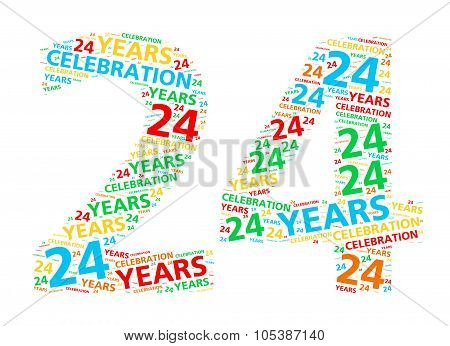 Colorful word cloud for celebrating a 24 year birthday or anniversary