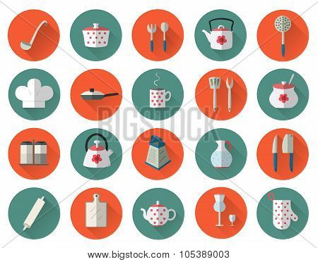 Kitchen Utensils And Cookware Flat Icons Set