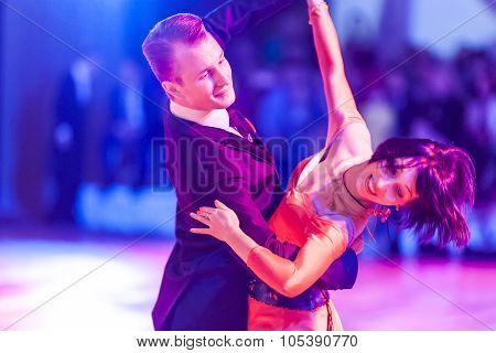 Minsk, Belarus - September 26, 2015: Artem Kazyra And Anastasiya Veslova Perform Vip Show Case Dance