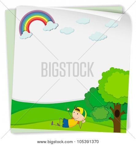 Paper design with boy in the park illustration