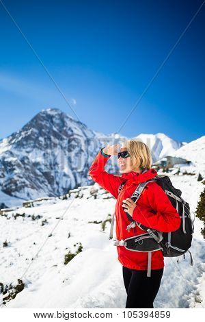 Woman Hiker Happy Hiking, Inspirational Landscape