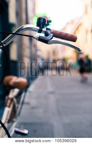 City Bicycle Handlebar, Bike Over Blurred Beautiful Bokeh Background