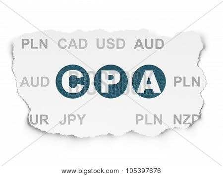 Business concept: CPA on Torn Paper background