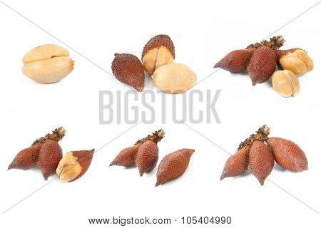 Collection Of Salak Snake Fruit Isolated On White Background