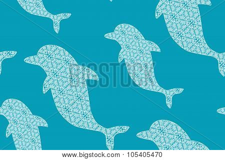Lacy Dolphins Seamless Pattern. Vector Illustration