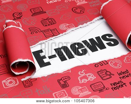 News concept: black text E-news under the piece of  torn paper