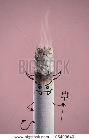 Burning Cigarette And Funny Character
