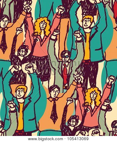 Crowd happy business people seamless pattern