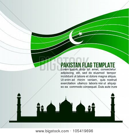 Pakistan flag wave and Badshahi Mosque or Emperor's Mosque