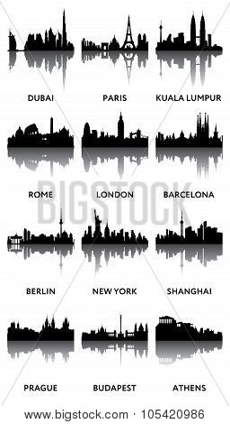 Silhouettes of city panoramas