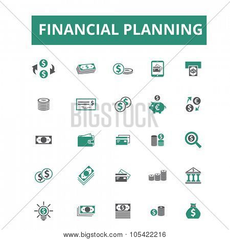 financial planning, credit, money, bank icons