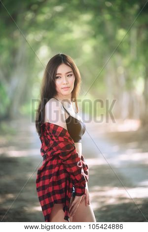 asia thai underware girl model on green background