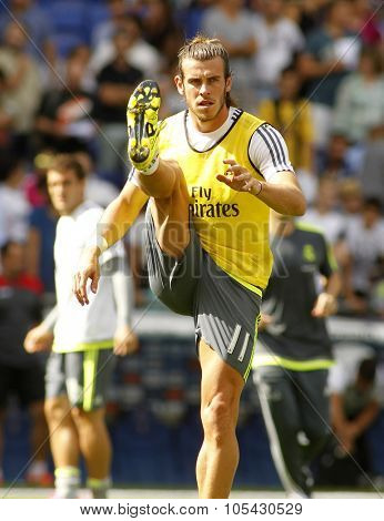 BARCELONA - SEPT, 12: Gareth Bale of Real Madrid before a Spanish League match against RCD Espanyol at the Power8 stadium on September 12 2015 in Barcelona Spain