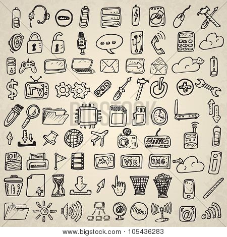 Hand drawn computer icons set.