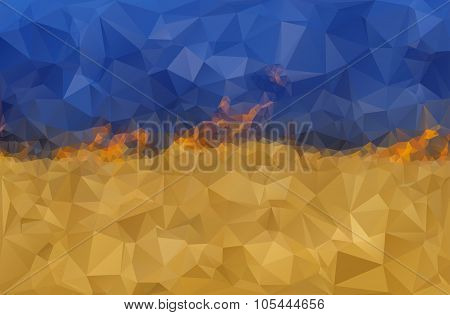 Stylized Ukrainian flag on fire