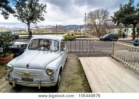 Downtown Street View And Old Car In Potenza