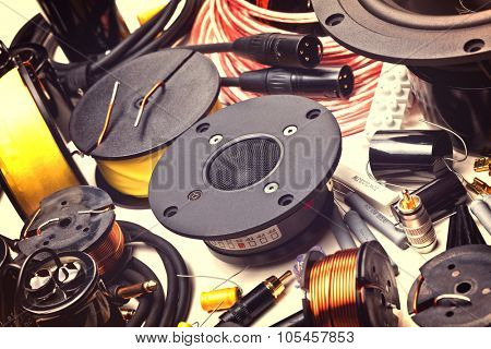 closeup of electric speakers parts