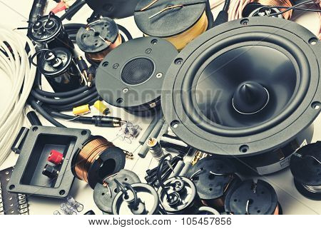 closeup of electric speakers parts