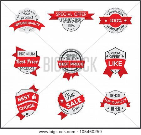 Grey and red marketing label (set 6)