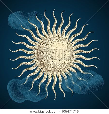 Sun with Clouds. Halftone style