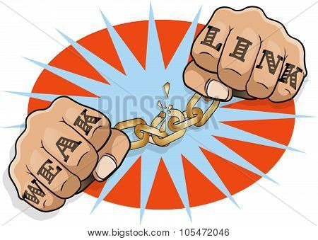 Pop Art Chained Fists Weak Link Tattoo.