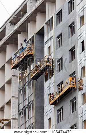 Odessa - October 20: Glazed Windows Double-glazed Windows In The Construction Of High-rise Buildings