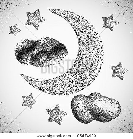 Night Sky. Moon with Clouds