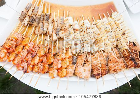 Shrimp And Salmon Canapes Dish On Banquet