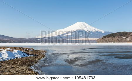 Mount Fuji at Iced Yamanaka Lake in Winter