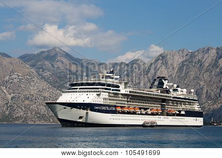 Large Cruise Ship Celebrity Constellation In Boka Kotorsky Bay. Montenegro