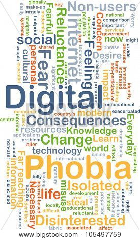 Background concept wordcloud illustration of digital phobia